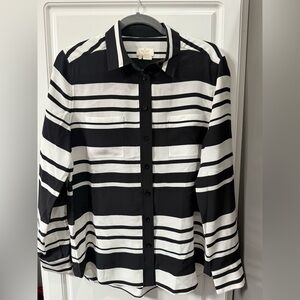 Kate Spade Black & White Silk Striped Button Down Blouse Top